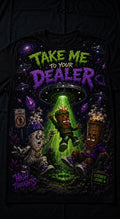 Take Me to Your Dealer All-Over Print T-Shirt — Alien Comedy Streetwear