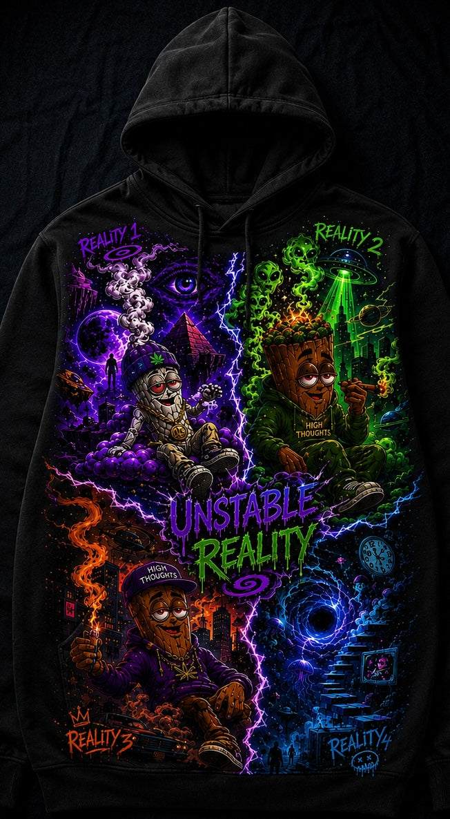 Unstable Reality Graphic Hoodie — Psychedelic Neon Art, Trippy Cosmic Streetwear