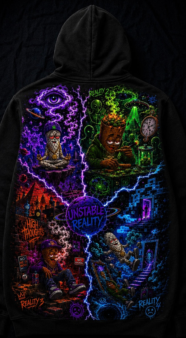 Unstable Reality Graphic Hoodie — Psychedelic Neon Art, Trippy Cosmic Streetwear