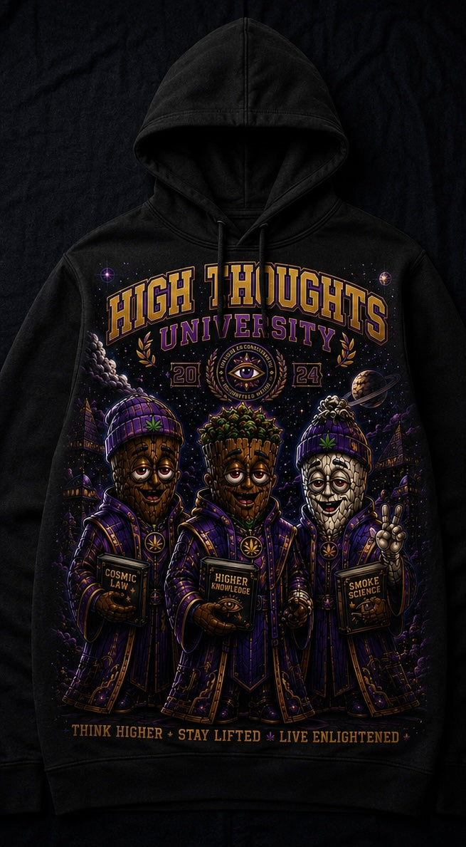 High Thoughts University All-Over Print T-Shirt / Hoodie — Cosmic Streetwear