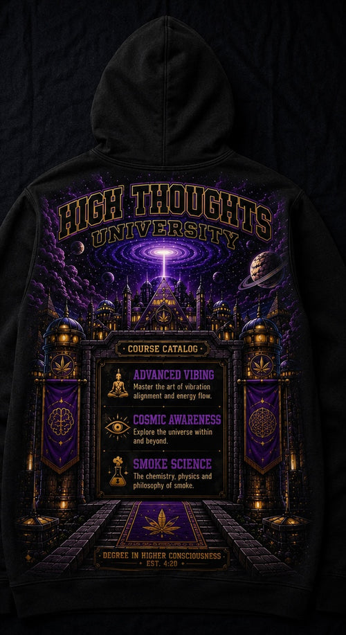 High Thoughts University All-Over Print T-Shirt / Hoodie — Cosmic Streetwear