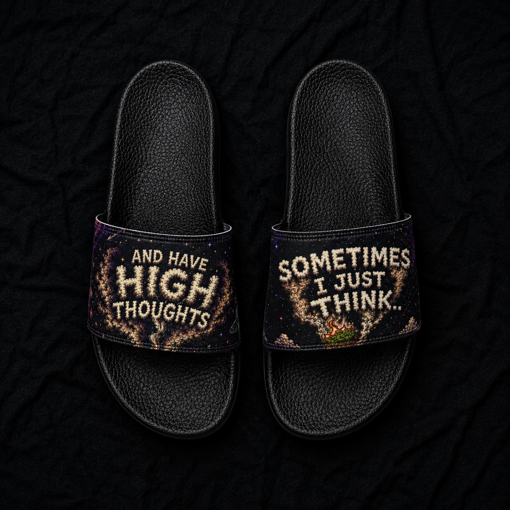 Slide Sandals — 'Sometimes I Just Think and Have High Thoughts' Graphic Pool Slides