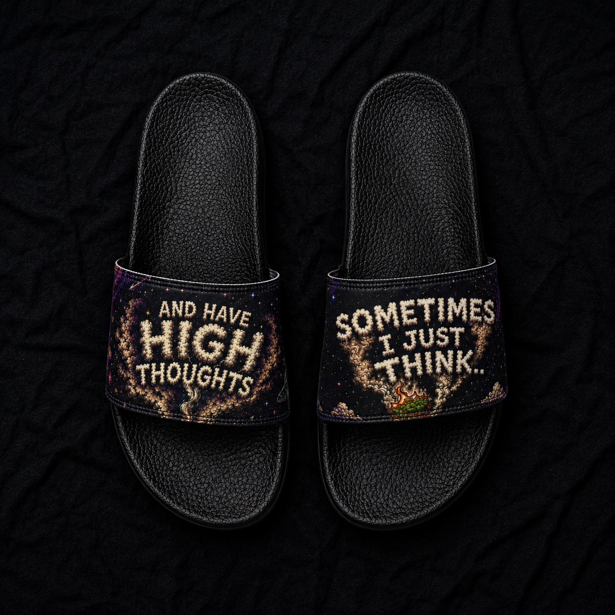 Slide Sandals — 'Sometimes I Just Think and Have High Thoughts' Graphic Pool Slides