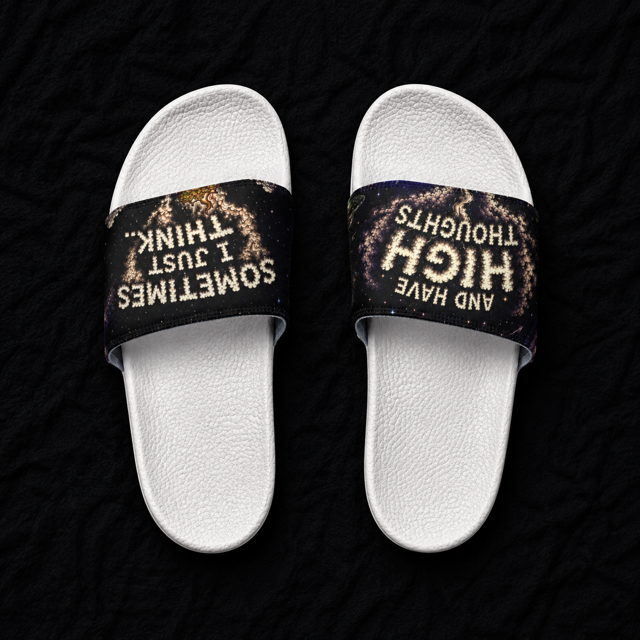 Slide Sandals — 'Sometimes I Just Think and Have High Thoughts' Graphic Pool Slides