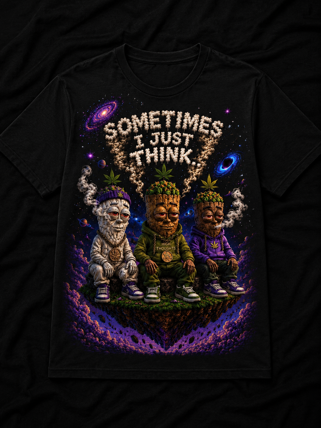 Graphic T-Shirt — "Sometimes I Just Think... and Have High Thoughts" Psychedelic Space Design